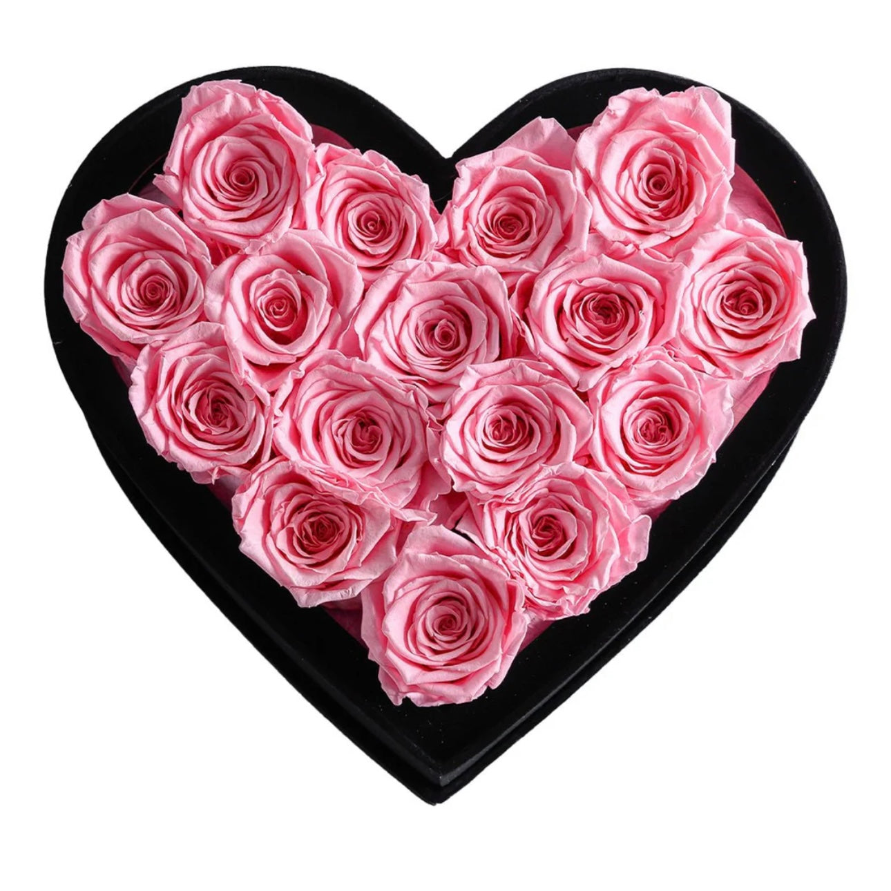 16 różowych róż w czarnym pudełku Heart Box