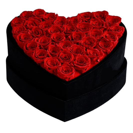 36 czerwonych róż w czarnym pudełku Heart Box