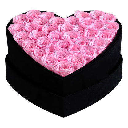 36 różowych róż w czarnym pudełku Heart Box