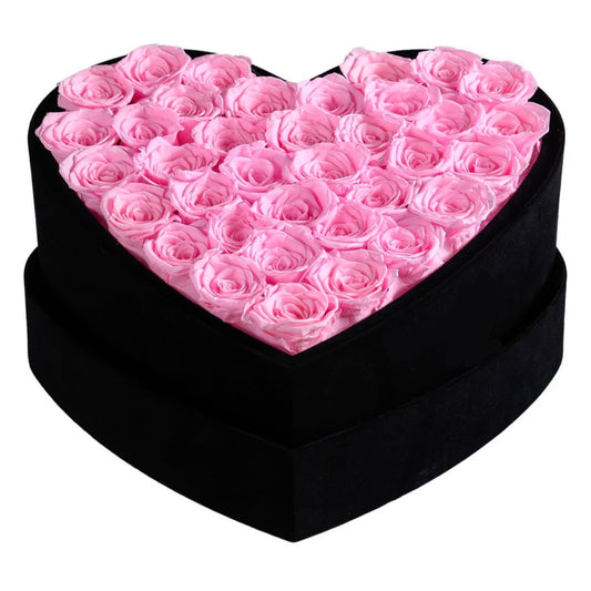 36 różowych róż w czarnym pudełku Heart Box